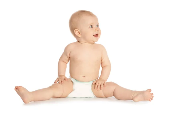 Lindo Bebé Sentado Sobre Fondo Blanco —  Fotos de Stock
