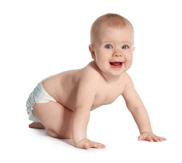 Carino Piccolo Bambino Strisciando Sfondo Bianco — Foto Stock