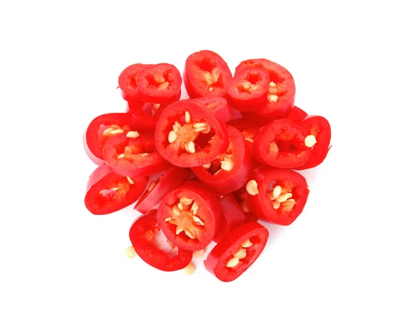 Pile Cut Chili Peppers White Background Top View — Stock Photo, Image