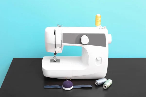 Modern Sewing Machine Table Color Background — Stock Photo, Image