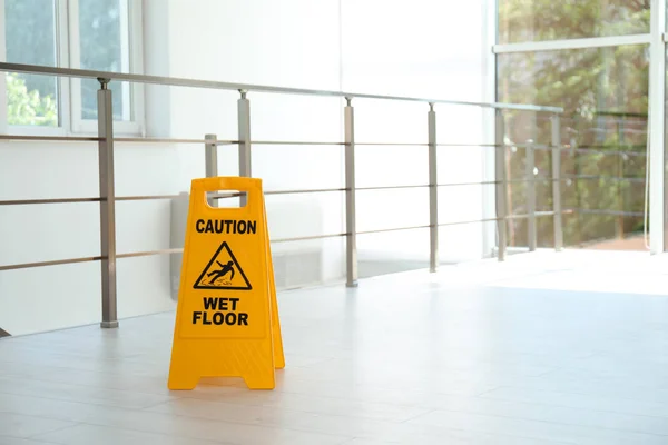 Safety Sign Phrase Caution Wet Floor Indoors Cleaning Service — Stock Photo, Image