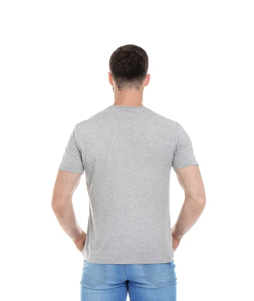 Junger Mann Shirt Auf Weißem Hintergrund Design Attrappe — Stockfoto