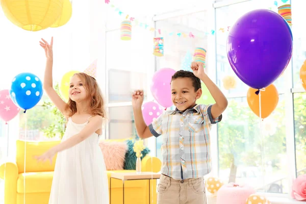 Cute Little Children Birthday Party Indoors — Stock Photo, Image