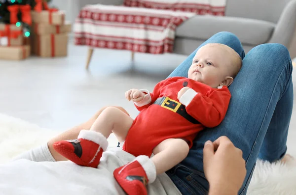 Young Man Baby Christmas Suit Home — Stock Photo, Image