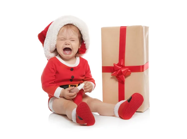 Cute Little Baby Christmas Costume Gift White Background — Stock Photo, Image