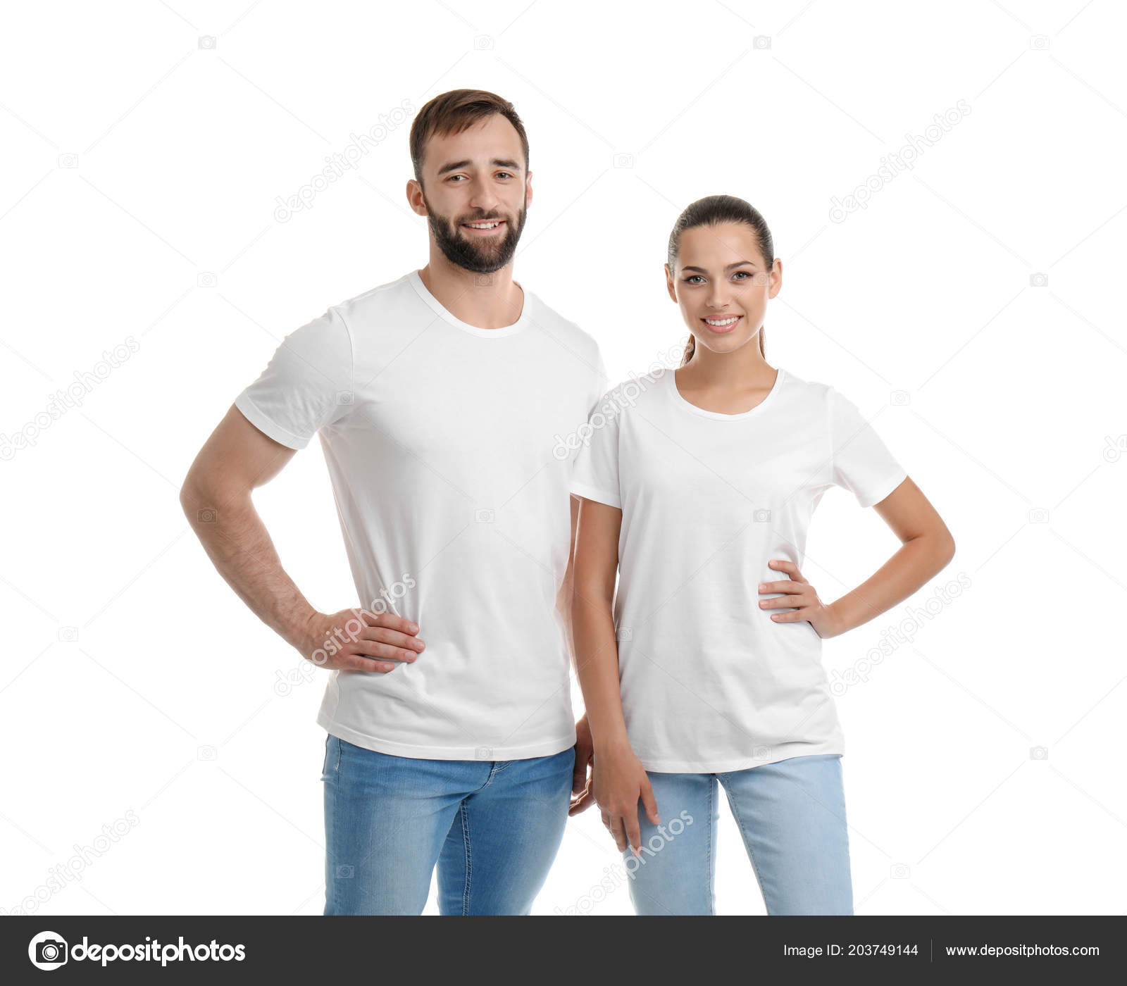 Download Young Couple Shirts White Background Mockup Design — Stock ...