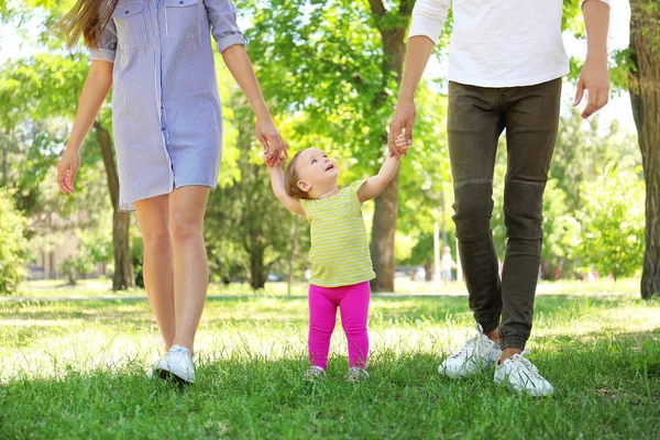Anne Bebek kızları o açık havada yürümeyi öğrenme sırasında destek