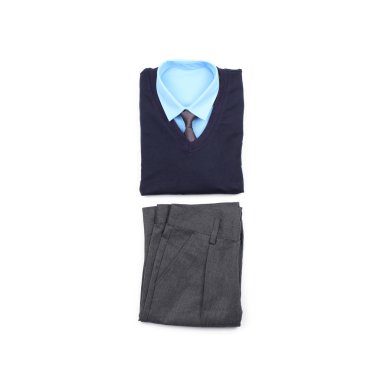 Beyaz arka planda şık okul üniforması, üst görünüm