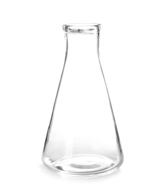 Boş şişeyi beyaz arka plan üzerinde. Laboratuvar analiz donanımları