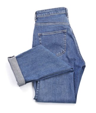 Beyaz arka plan, üstten görünüm üzerinde şık kot pantolon