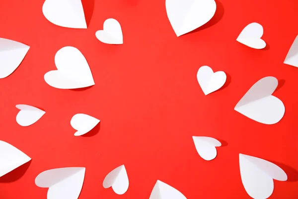 Small Paper Hearts Color Background Top View — Stock Photo, Image