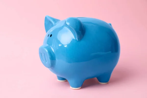 Blauwe Piggy Bank Kleur Achtergrond Geld Besparing — Stockfoto