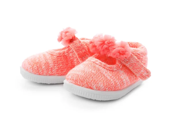 Par Zapatos Bebé Rosa Sobre Fondo Blanco —  Fotos de Stock