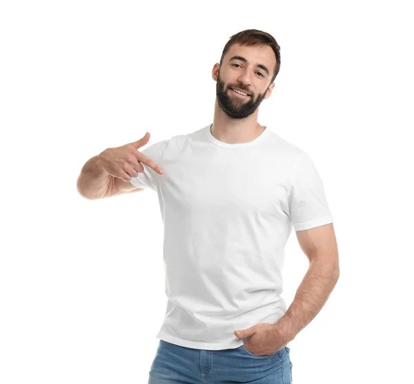 Jongeman Shirt Witte Achtergrond Mockup Voor Ontwerp — Stockfoto