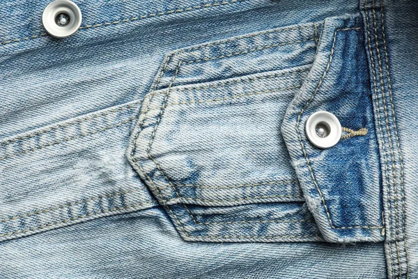 Vista Vicino Della Tasca Della Giacca Jeans Come Sfondo — Foto Stock