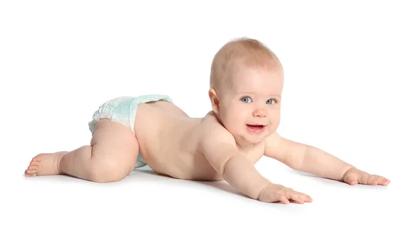 Lindo Bebé Arrastrándose Sobre Fondo Blanco — Foto de Stock