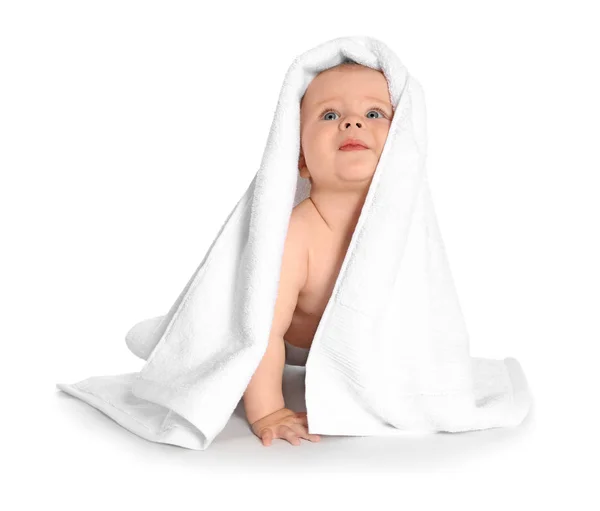 Cute Little Baby Soft Towel White Background Stock Image