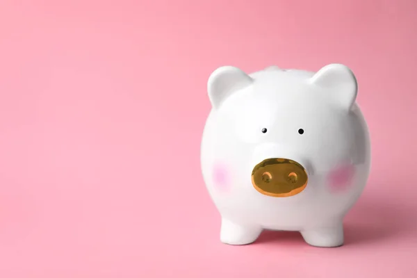 Witte Piggy Bank Kleur Achtergrond Geld Besparing — Stockfoto
