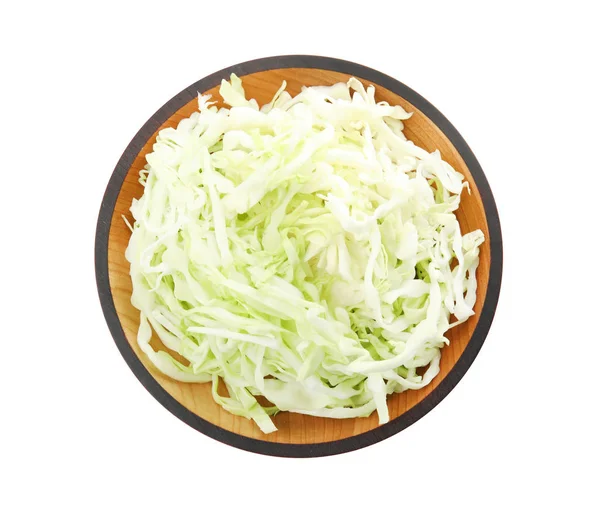 白色背景的切碎白菜碗 顶部视图 健康食品 — 图库照片