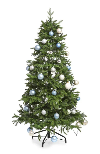 Albero Natale Splendidamente Decorato Sfondo Bianco — Foto Stock