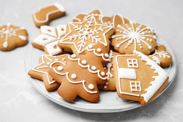 Plate Tasty Homemade Christmas Cookies Table — Stock Photo, Image