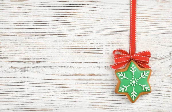 Lekkere Zelfgemaakte Kerst Cookie Houten Achtergrond Bovenaanzicht — Stockfoto