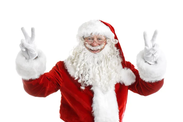 Porträt Eines Echten Weihnachtsmannes Auf Weißem Hintergrund — Stockfoto