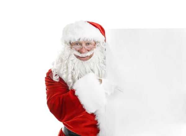 Authentischer Weihnachtsmann Mit Leerem Poster Auf Weißem Hintergrund — Stockfoto