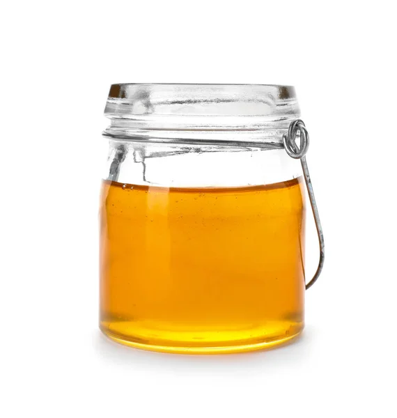 Jar Delicious Honey White Background — Stock Photo, Image