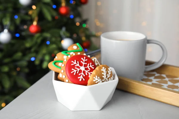 Bowl Tasty Homemade Christmas Cookies Table — Stock Photo, Image