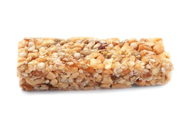 Tahıl gevreği bar beyaz arka plan üzerinde. Sağlıklı snack