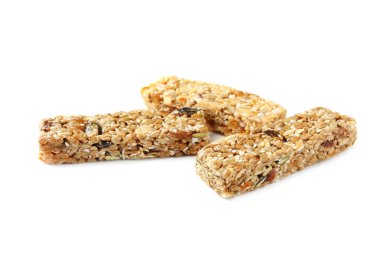 Beyaz arka plan üzerinde farklı Tahıl tahıl barlar. Sağlıklı snack