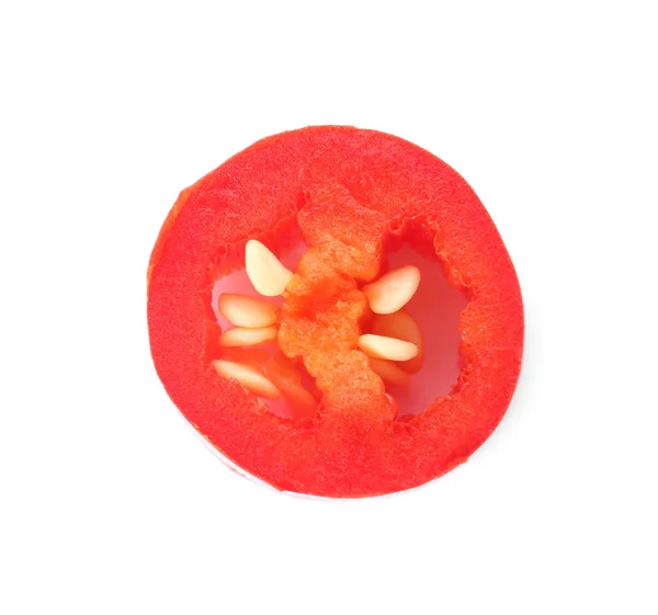 Slice Ripe Chili Pepper White Background Top View — Stock Photo, Image