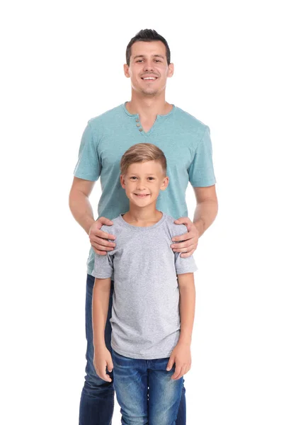 Padre Con Niño Sobre Fondo Blanco Familia Feliz — Foto de Stock