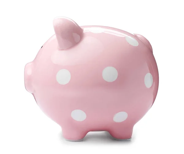 Roze Spaarvarken Witte Achtergrond Geldbesparing — Stockfoto