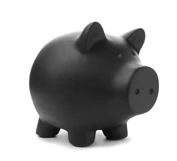 Schwarzes Sparschwein Auf Weißem Hintergrund Geld Sparen — Stockfoto