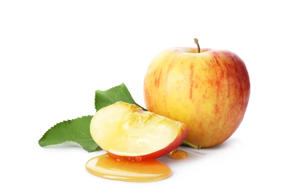 Вкусные Яблоки Мед Белом Фоне — стоковое фото