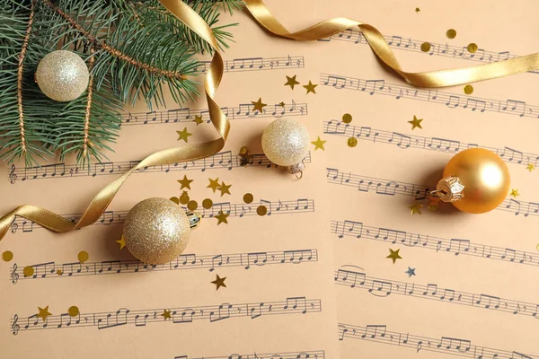 Composition Plat Avec Décorations Noël Sur Feuilles Musique — Photo