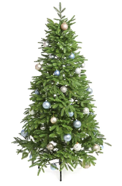 Árvore Natal Lindamente Decorado Fundo Branco — Fotografia de Stock