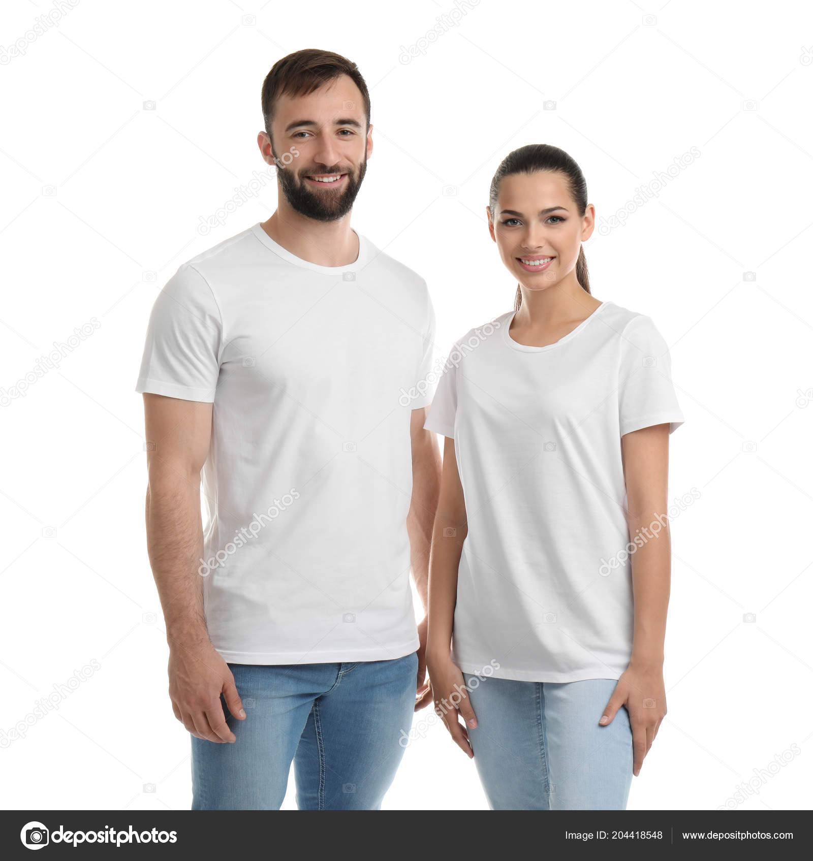 Download Young Couple Shirts White Background Mockup Design Stock Photo Image By C Newafrica 204418548