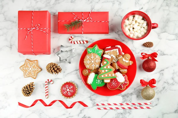 Composition Plate Avec Savoureux Biscuits Noël Faits Maison Sur Table — Photo