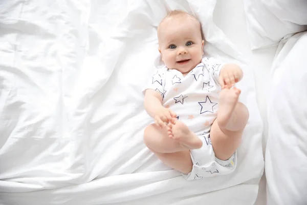 Lindo Bebé Acostado Cama Vista Superior — Foto de Stock