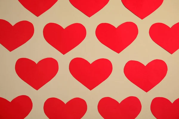 Small Paper Hearts Color Background Top View — Stock Photo, Image