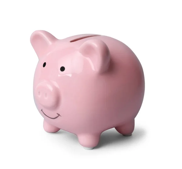 Roze Spaarvarken Grijze Achtergrond Geld Besparing — Stockfoto