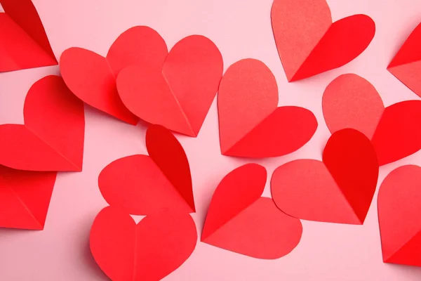 Small Paper Hearts Color Background Stock Picture