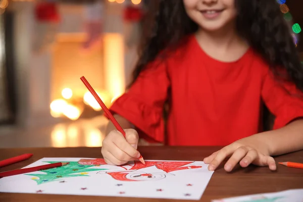 Niño Pequeño Dibujando Casa Celebración Navidad — Foto de Stock