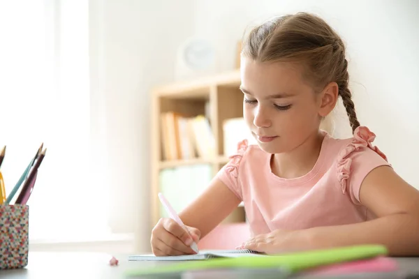 Cute Little Child Doing Assignment Desk Classroom Elementary School — Stock Photo, Image