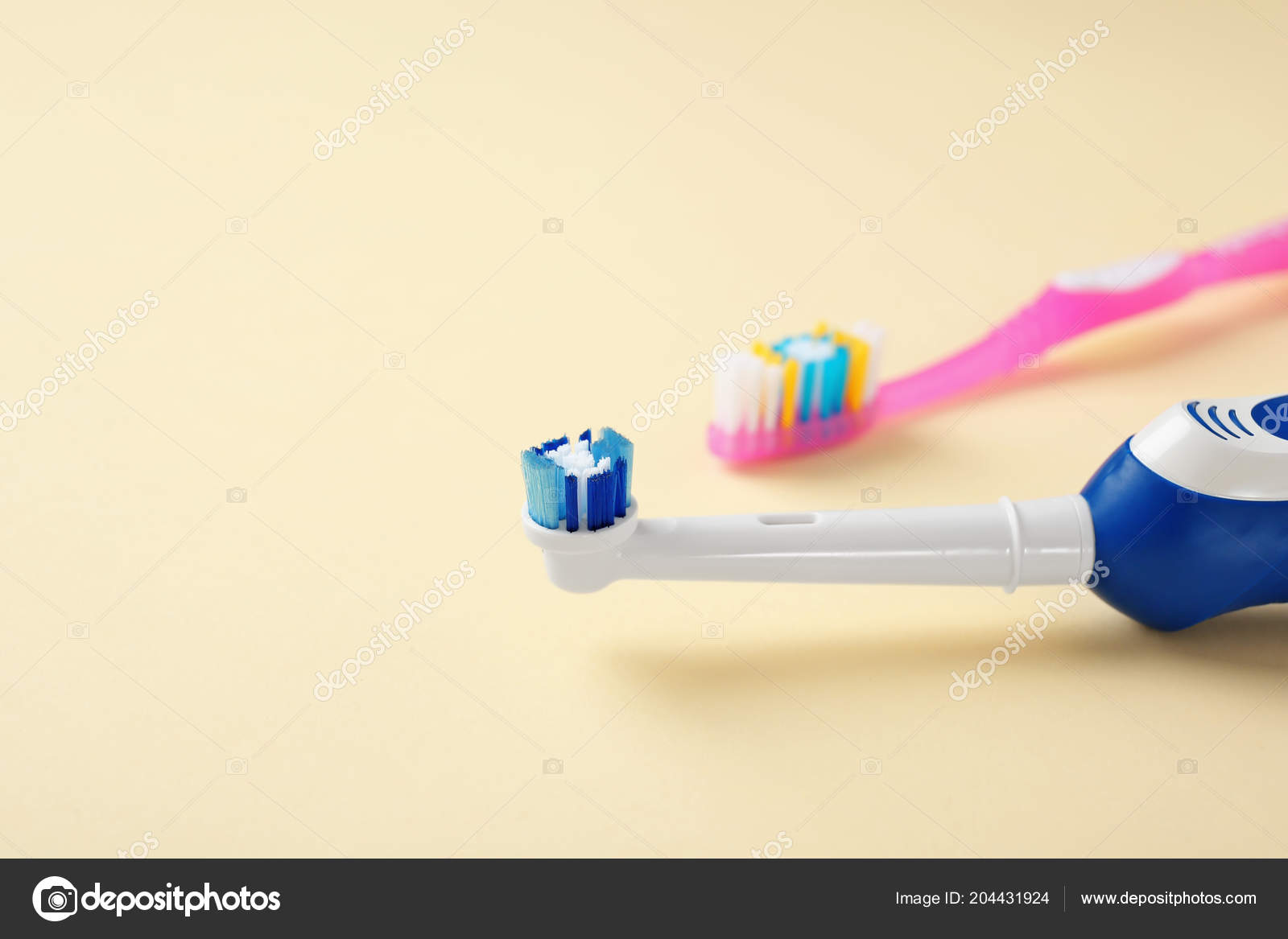 Manual Electric Toothbrushes Color Background Dental Care Stock Photo
