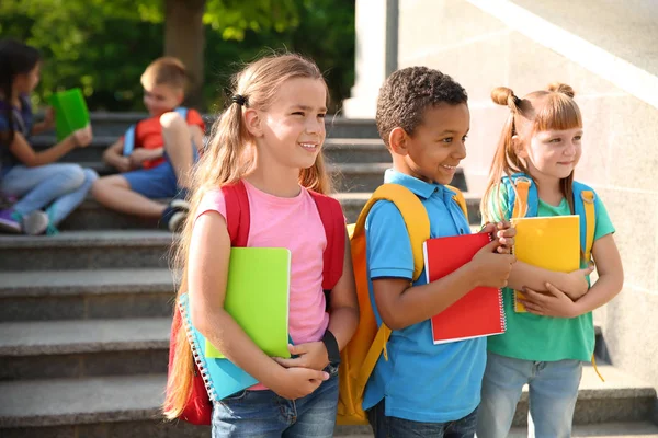 Sırt Çantaları Notebook Açık Havada Küçük Sevimli Çocukla Lköğretim Okulu — Stok fotoğraf