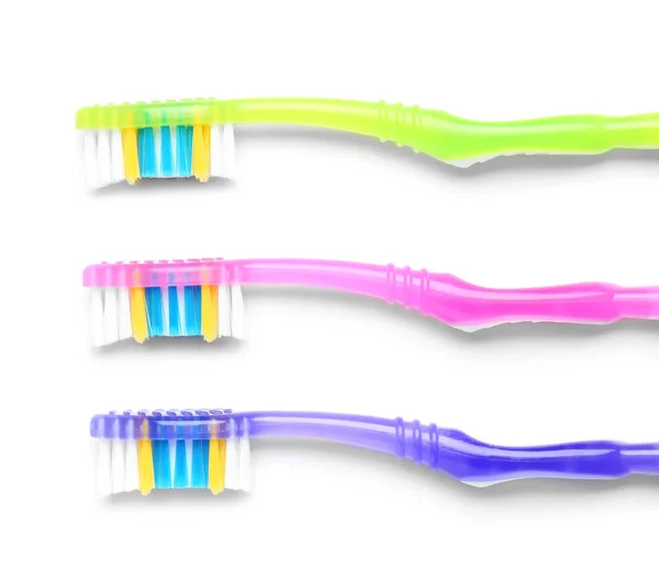 Cepillos Dientes Color Sobre Fondo Blanco Cuidado Dental — Foto de Stock